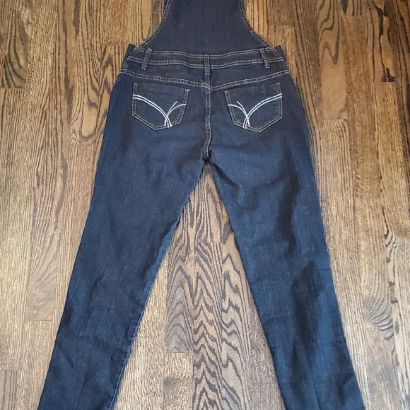 Dark Strtch Denim Overalls with Clear Gemlike Bottons sz 5/6 - Picture 7 of 13